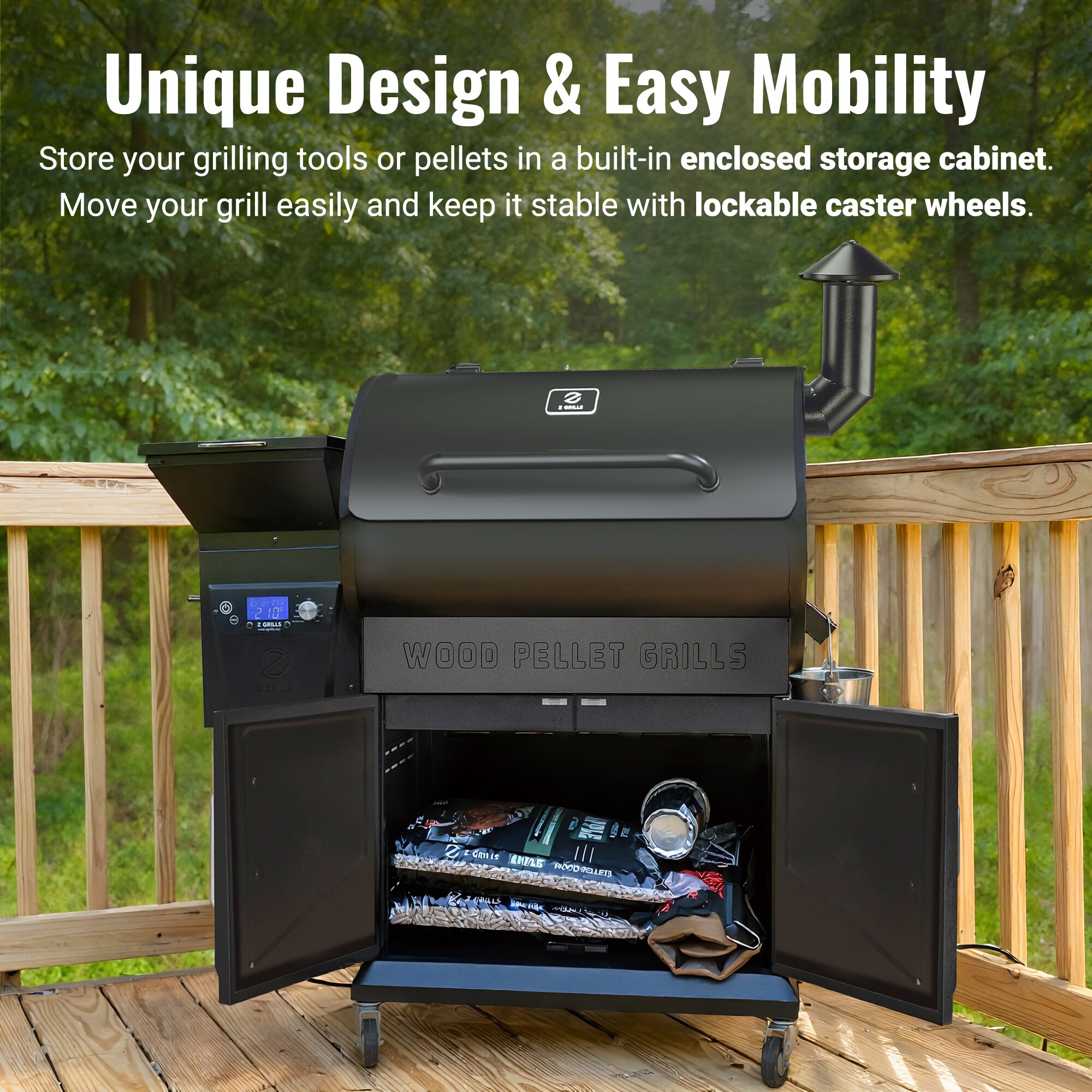 Z GRILLS ZPG-700D7 697 sq. in. Wood Pellet Grill and Smoker with cabinet storage PID 2.0 in Black - Image 3