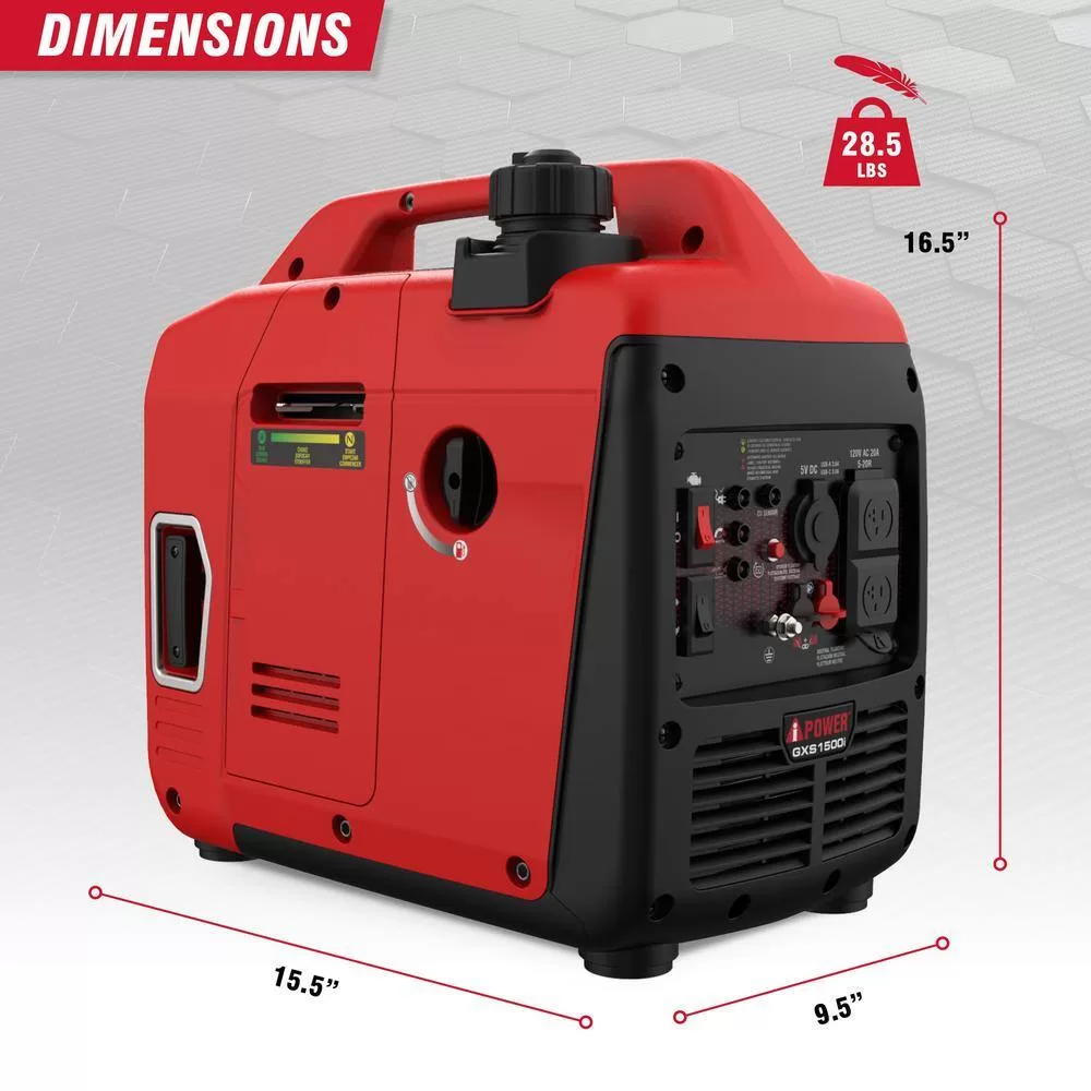 A-iPower GXS1500i 1500-Watt Recoil Start Gasoline Powered Ultra-Light Inverter Generator with 60cc OHV Engine and CO Sensor Shutdown