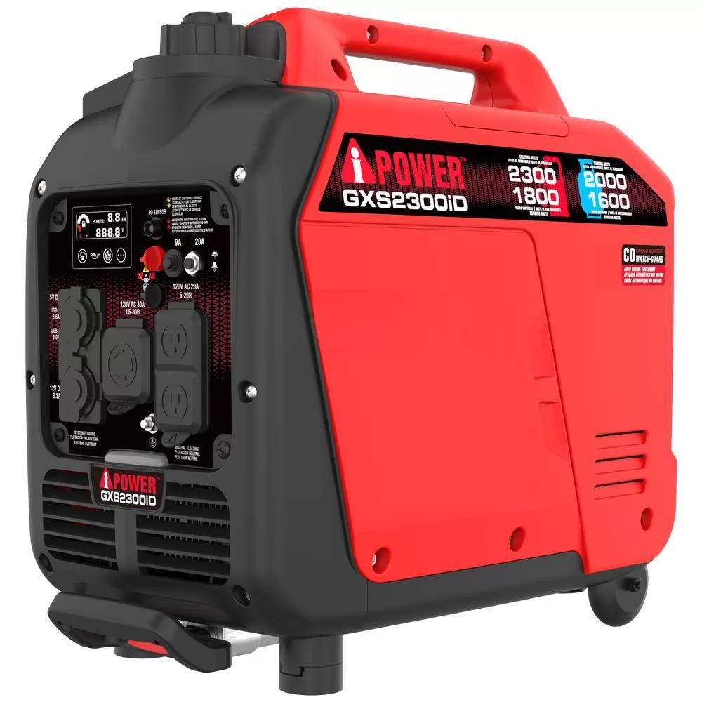 A-iPower GXS2300iD 2300-Watt Recoil Start Gas Propane Powered Ultra Light-Weight Inverter Generator 80cc OHV Engine and CO Sensor Shutdown