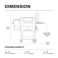 ASMOKE AS700P 700 sq. in. Skylights Wood Pellet Grill and Smoker with Smart Meat Thermometer in Black