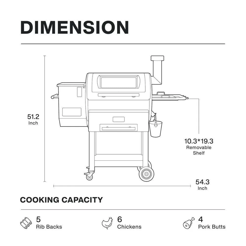 ASMOKE AS700P 700 sq. in. Skylights Wood Pellet Grill and Smoker with Smart Meat Thermometer in Black