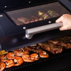 ASMOKE AS700P 700 sq. in. Skylights Wood Pellet Grill and Smoker with Smart Meat Thermometer in Black