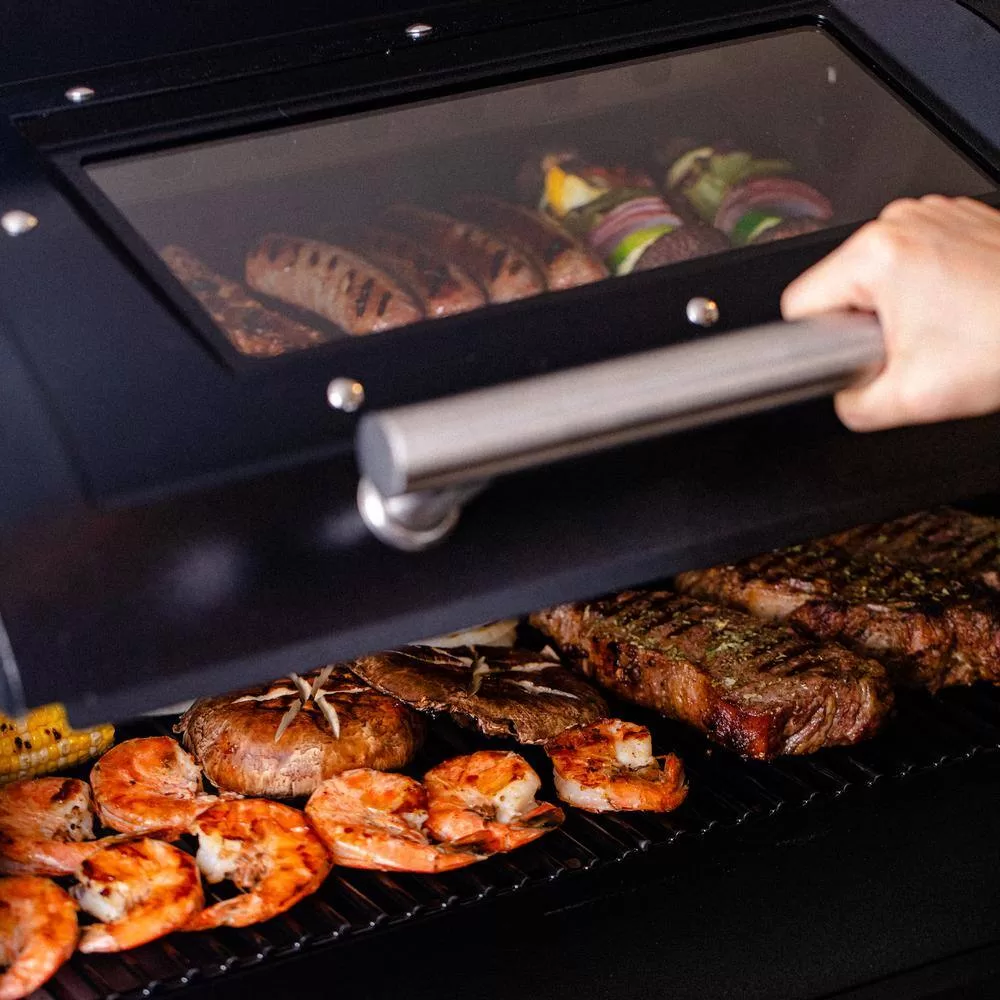ASMOKE AS700P 700 sq. in. Skylights Wood Pellet Grill and Smoker with Smart Meat Thermometer in Black