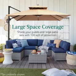 Best Choice Products 10 ft. Solar LED 2-Tier Square Cantilever Patio Umbrella with Base Included in Tan