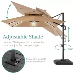 Best Choice Products 10 ft. Solar LED 2-Tier Square Cantilever Patio Umbrella with Base Included in Tan