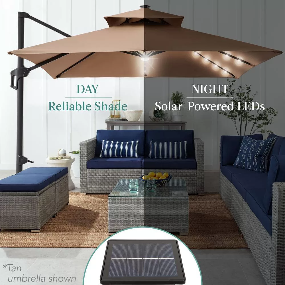 Best Choice Products 10 ft. Solar LED 2-Tier Square Cantilever Patio Umbrella with Base Included in Tan