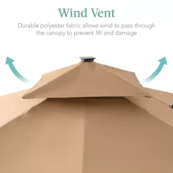 Best Choice Products 10 ft. Solar LED 2-Tier Square Cantilever Patio Umbrella with Base Included in Tan