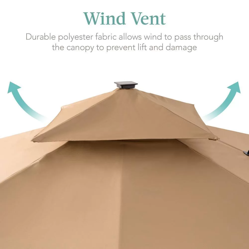 Best Choice Products 10 ft. Solar LED 2-Tier Square Cantilever Patio Umbrella with Base Included in Tan