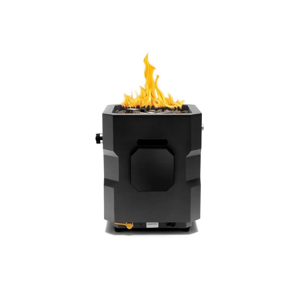 UKIAH Tailgater II 15.25in. L X 15.25in. W X 16in. H Portable LP Gas Steel Square Fire Pit with 2.1 BTM Sound System in Black