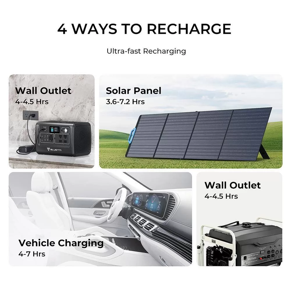 BLUETTI EB70GR 800W Continuous/1400W Peak Output Power Station EB70S Gray Push Button Start LiFePO4 Battery Solar Generator