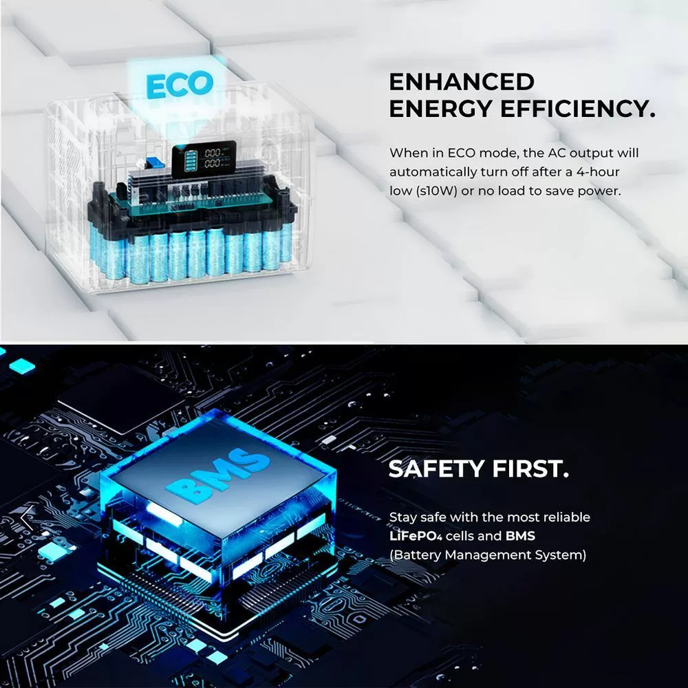 BLUETTI EB70GR 800W Continuous/1400W Peak Output Power Station EB70S Gray Push Button Start LiFePO4 Battery Solar Generator