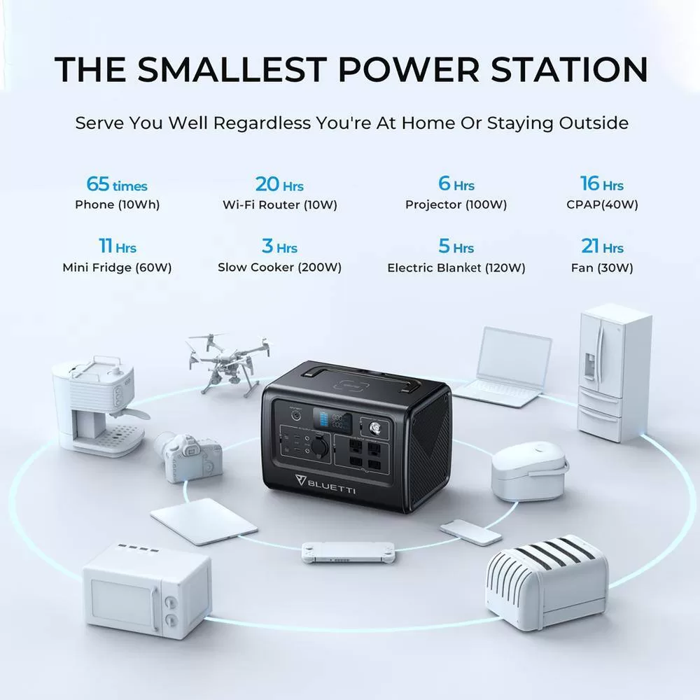 BLUETTI EB70GR 800W Continuous/1400W Peak Output Power Station EB70S Gray Push Button Start LiFePO4 Battery Solar Generator
