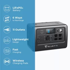 BLUETTI EB70GR 800W Continuous/1400W Peak Output Power Station EB70S Gray Push Button Start LiFePO4 Battery Solar Generator