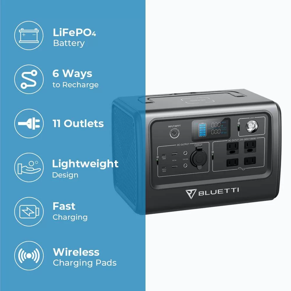 BLUETTI EB70GR 800W Continuous/1400W Peak Output Power Station EB70S Gray Push Button Start LiFePO4 Battery Solar Generator