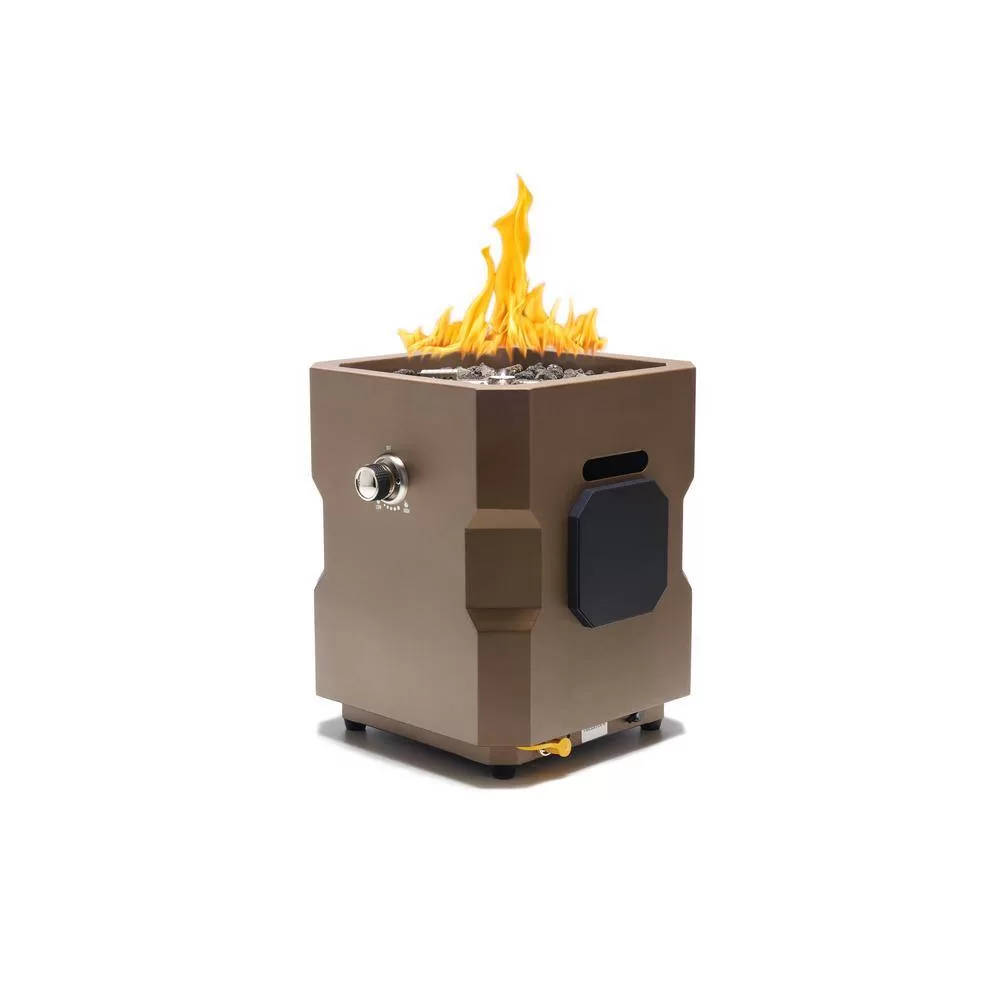 UKIAH Tailgater II 15.25in. L X 15.25in. W X 16in. H Portable LP Gas Steel Square Fire Pit with 2.1 BTM Sound System in Bronze