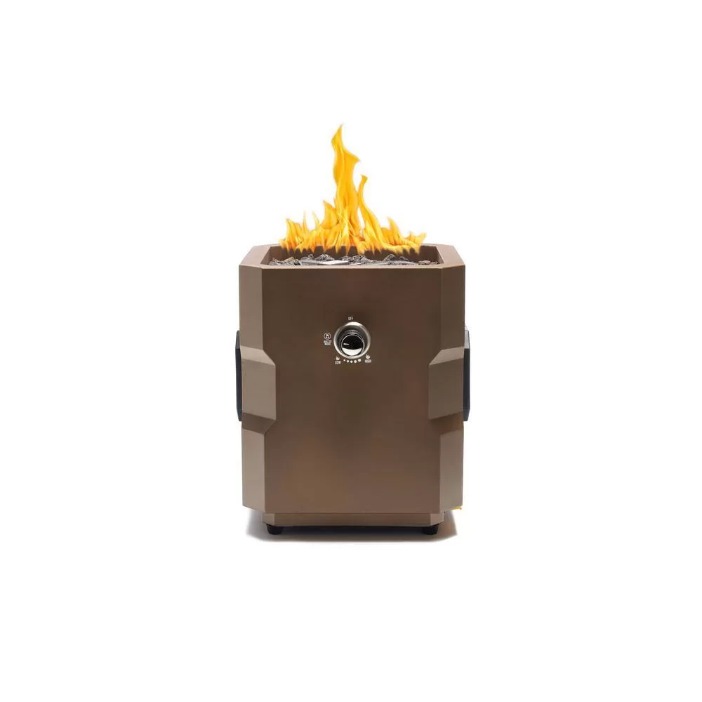 UKIAH Tailgater II 15.25in. L X 15.25in. W X 16in. H Portable LP Gas Steel Square Fire Pit with 2.1 BTM Sound System in Bronze