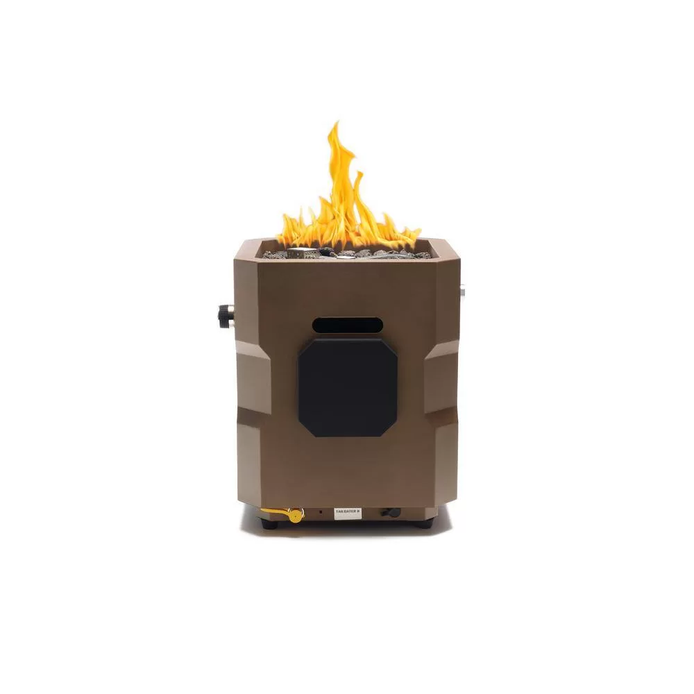 UKIAH Tailgater II 15.25in. L X 15.25in. W X 16in. H Portable LP Gas Steel Square Fire Pit with 2.1 BTM Sound System in Bronze