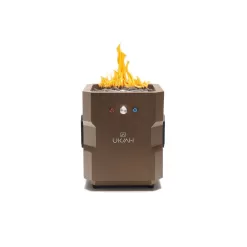 UKIAH Tailgater II 15.25in. L X 15.25in. W X 16in. H Portable LP Gas Steel Square Fire Pit with 2.1 BTM Sound System in Bronze
