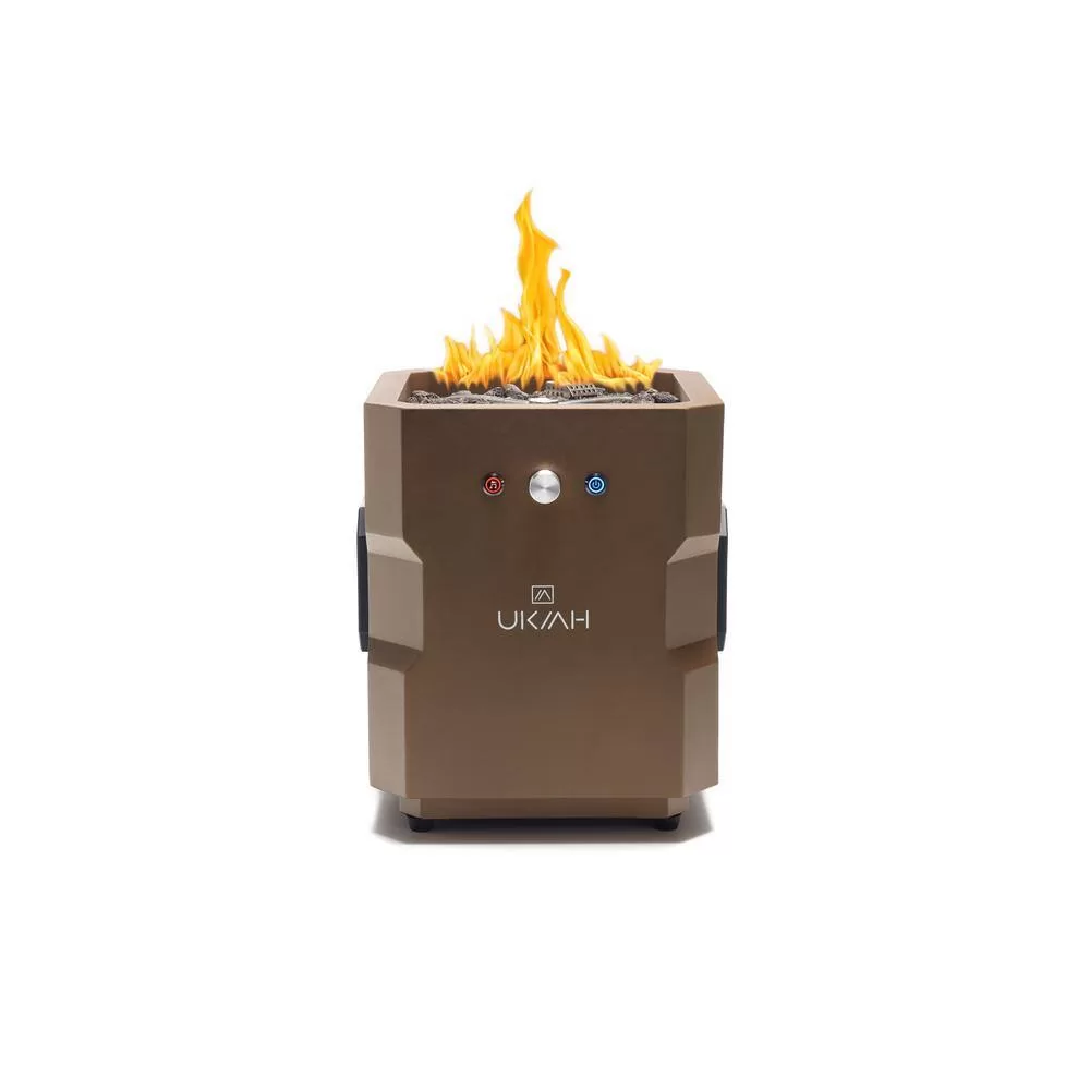 UKIAH Tailgater II 15.25in. L X 15.25in. W X 16in. H Portable LP Gas Steel Square Fire Pit with 2.1 BTM Sound System in Bronze