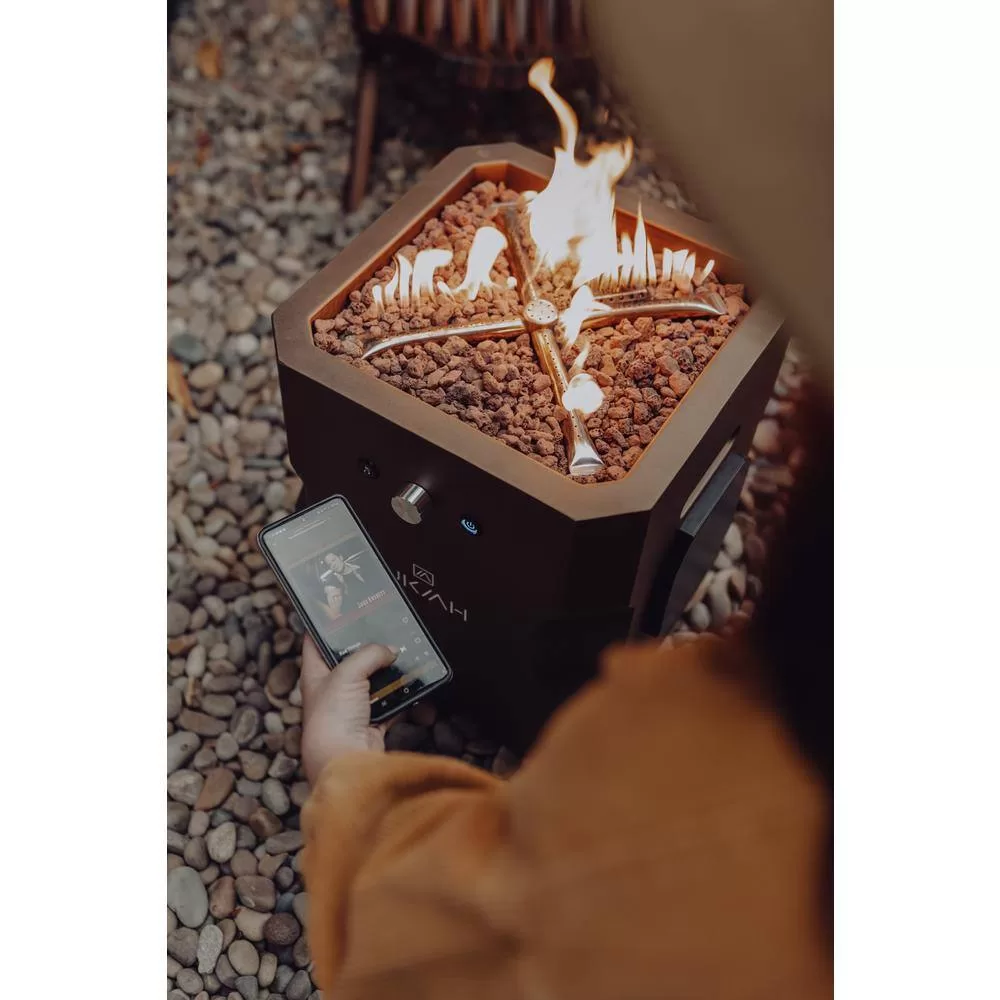 UKIAH Tailgater II 15.25in. L X 15.25in. W X 16in. H Portable LP Gas Steel Square Fire Pit with 2.1 BTM Sound System in Bronze