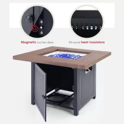 PHI VILLA THD-E02GS002 33.9 in. W x 25.2 in. H Square Wood-like Metal Steel Gas Fire Pit Table with Cover and 50000 BTU Burner