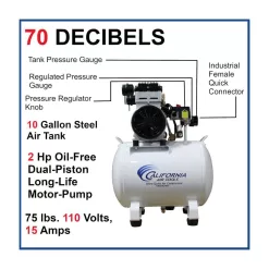 California Air Tools 10020CHAD 10 Gal. 2.0 HP Ultra-Quiet and Oil-Free Electric Stationary Air Compressor with Auto Drain