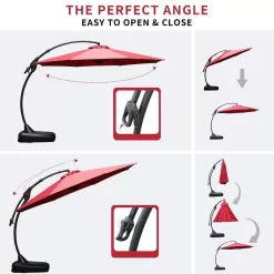 CASAINC 12 ft. Cantilever Umbrella Large Outdoor Heavy-Duty Offset Hanging Patio Umbrella with Base in Red