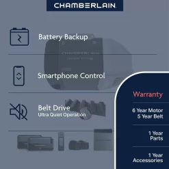 Chamberlain HD-B2211X2 1/2 HP Smart Quiet Belt Drive Garage Door Opener with Battery Backup (2-Pack)