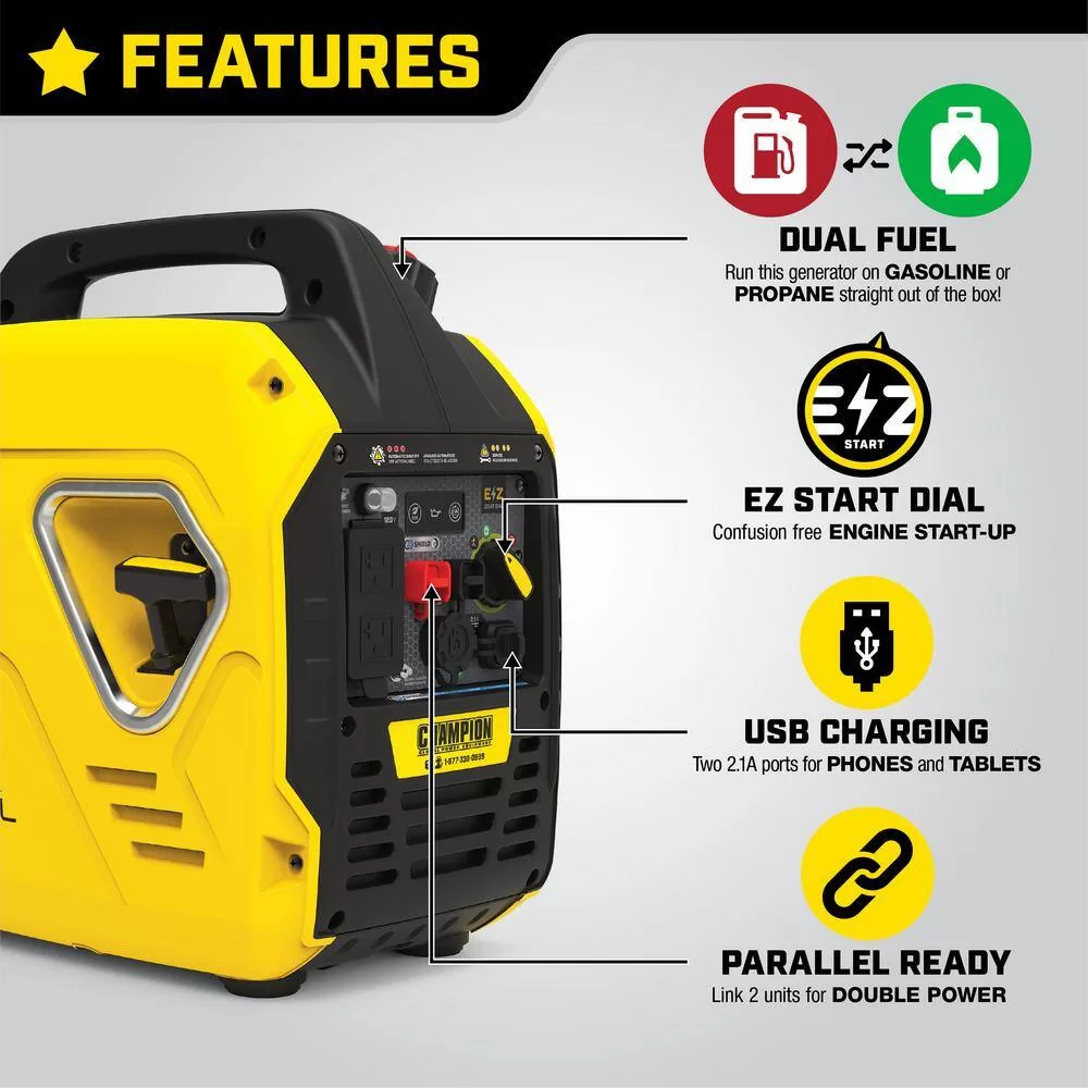 Champion Power Equipment 2500-Watt Ultralight Gasoline and Propane Powered Dual Fuel Inverter Generator