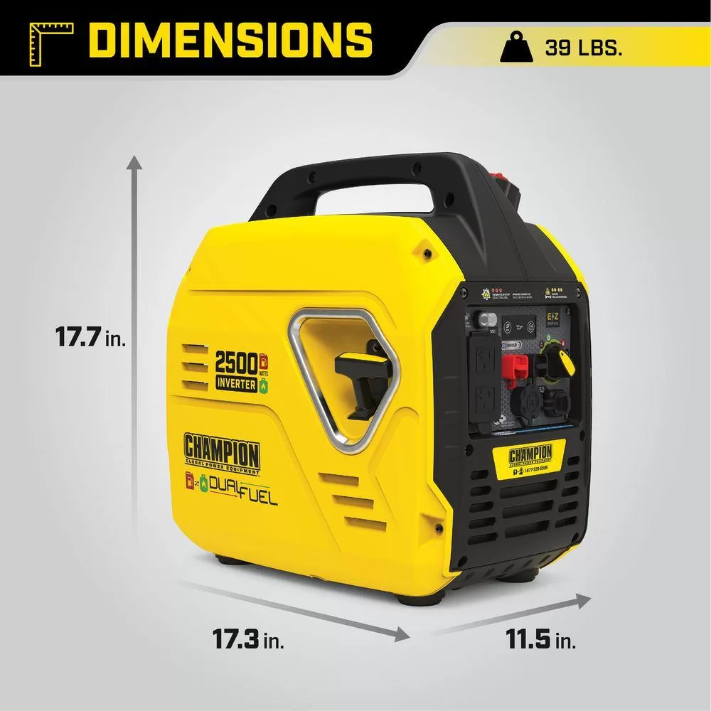 Champion Power Equipment 2500-Watt Ultralight Gasoline and Propane Powered Dual Fuel Inverter Generator