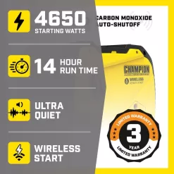 Champion Power Equipment 201155 4650-Watt Wireless Remote Start Gasoline Powered Inverter Generator with CO Shield and Quiet Technology