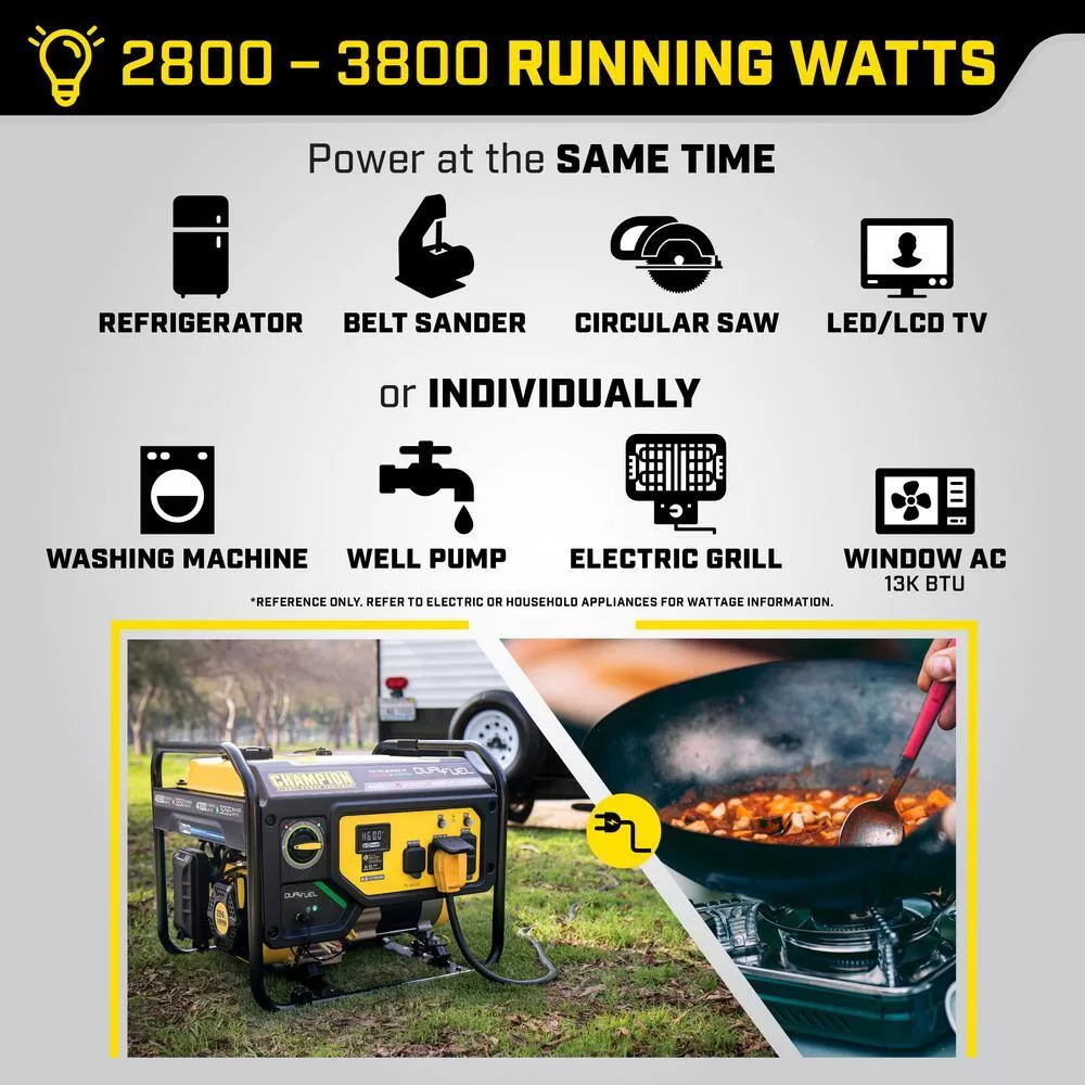 Champion Power Equipment 200970 4550/3650-Watt Gasoline and Propane Powered Dual Fuel Portable Generator with CO Shield