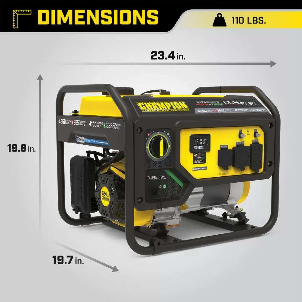 Champion Power Equipment 200970 4550/3650-Watt Gasoline and Propane Powered Dual Fuel Portable Generator with CO Shield