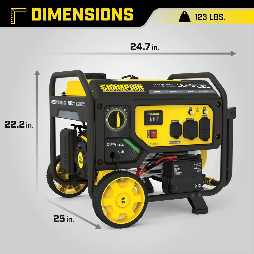 Champion Power Equipment 200973 4550/3650-Watt Electric Start Gas and Propane Dual Fuel Powered RV Ready Portable Generator