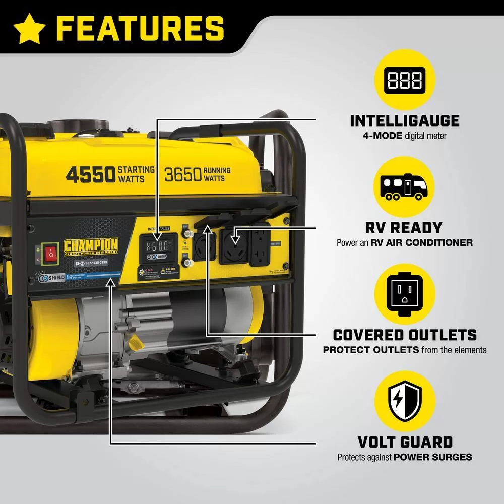 Champion Power Equipment 201119 4550/3650-Watt Gasoline Powered Portable Generator with CO Shield