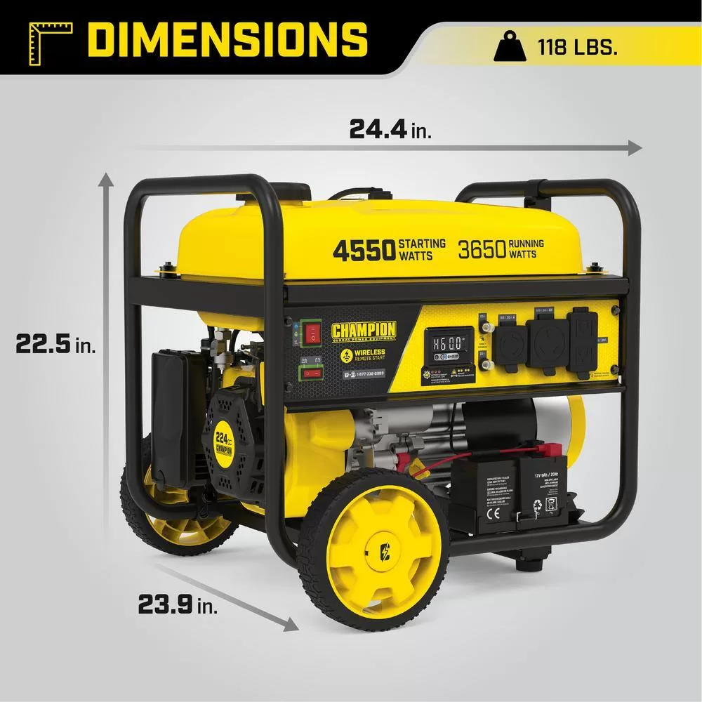 Champion Power Equipment 201156 4550/3650-Watt Wireless Remote Start Gasoline Powered Portable Generator with CO Shield