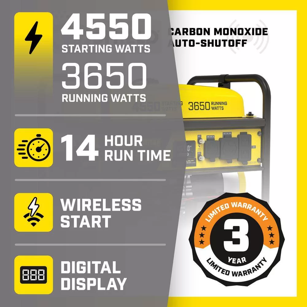 Champion Power Equipment 201156 4550/3650-Watt Wireless Remote Start Gasoline Powered Portable Generator with CO Shield