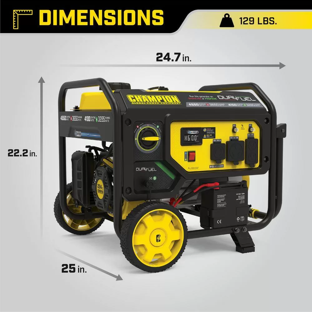 Champion Power Equipment 201157 4550/3650-Watt Electric Start Gasoline and Propane Powered Dual Fuel Portable Generator with CO Shield