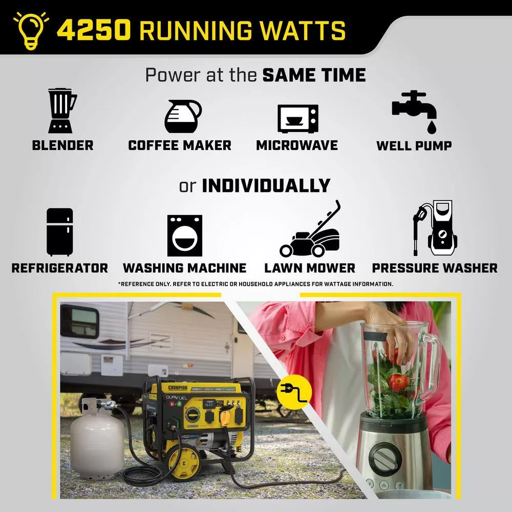 Champion Power Equipment 201279 5300/4250-Watt Gasoline and Propane Powered Dual Fuel Portable Generator with CO Shield