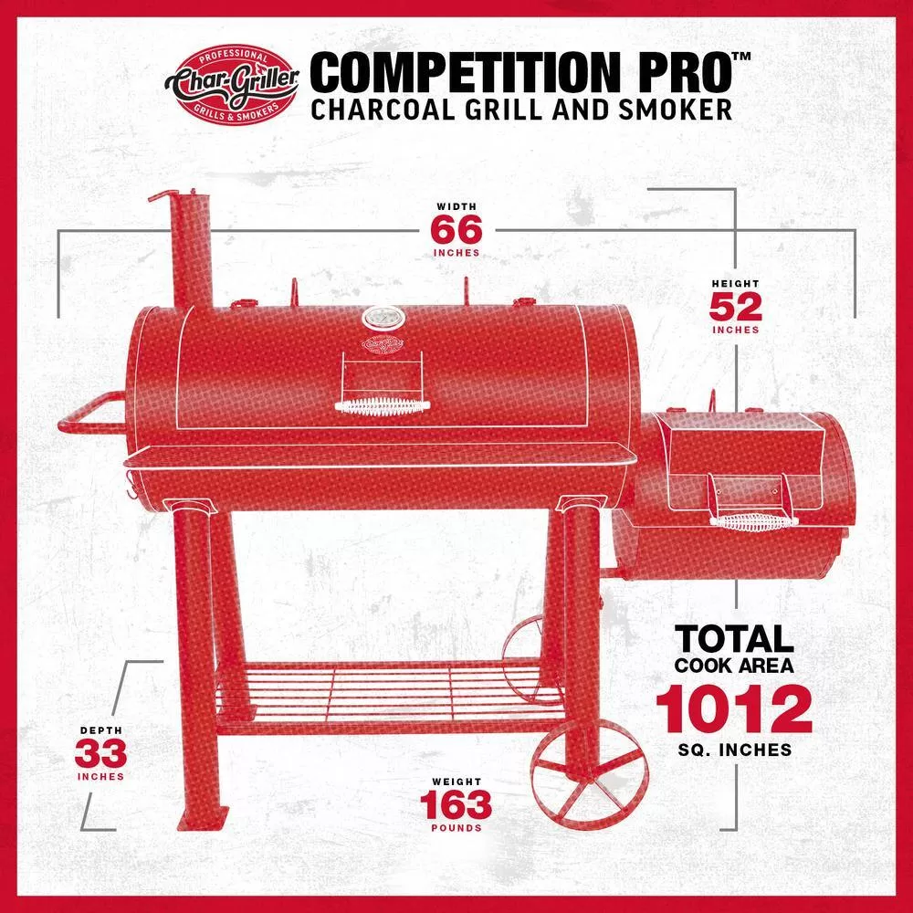 Char-Griller 8125 1012 sq. in. Competition Pro Offset Charcoal Grill or Wood Smoker in Black