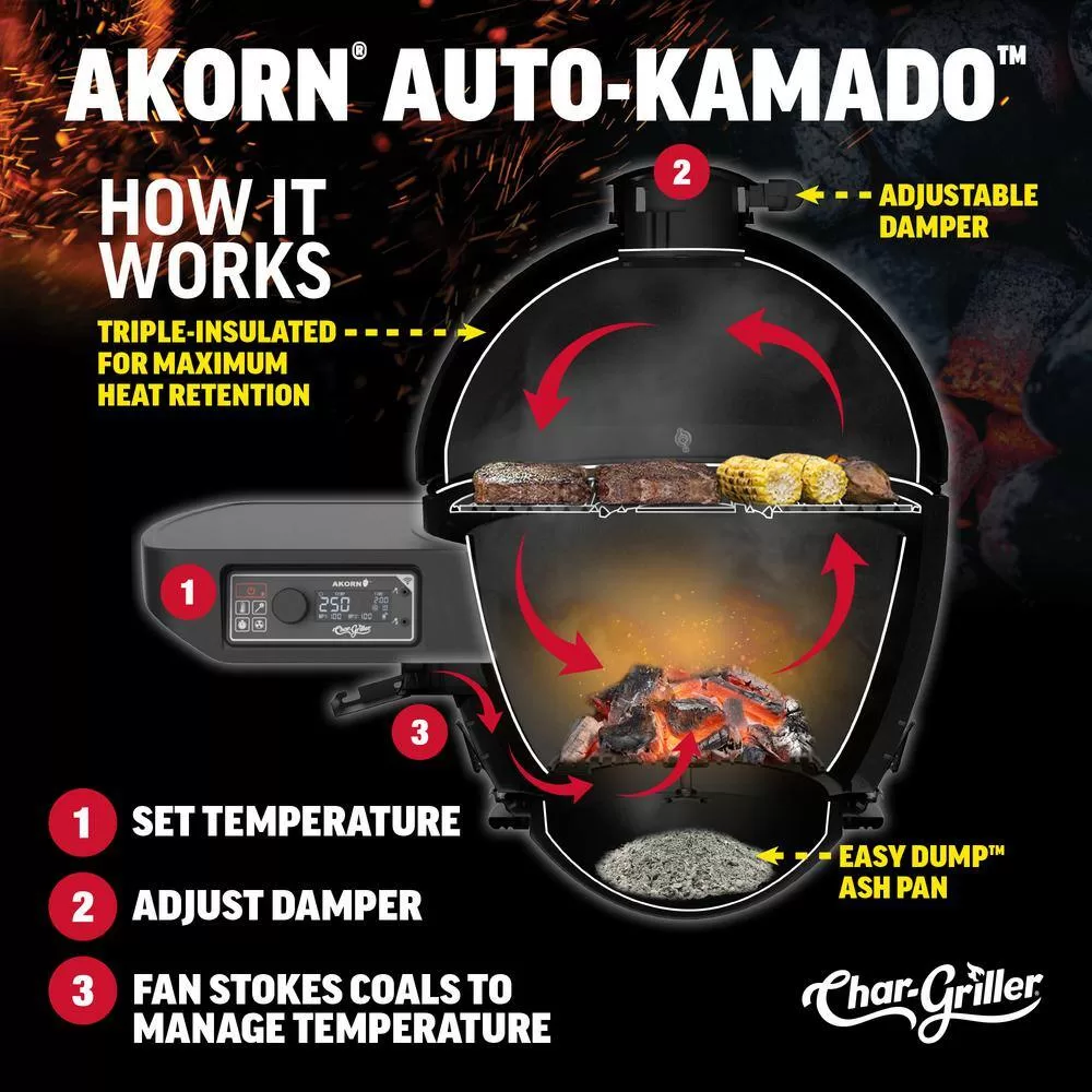 Char-Griller 6480 Akorn Auto-Kamado 20-inch Digital WiFi Charcoal Grill in Gray