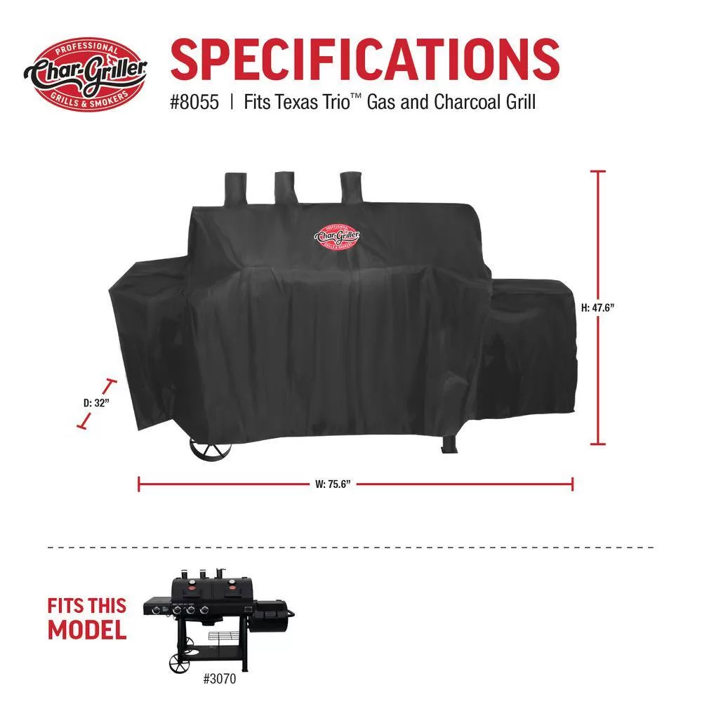 Char-Griller 3070 Texas Trio 4-Burner Dual Fuel Grill with Smoker in Black