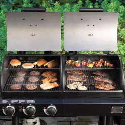 Char-Griller 3070 Texas Trio 4-Burner Dual Fuel Grill with Smoker in Black