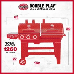 Char-Griller 5650 Double Play 1,260 sq., in. 3-Burner Gas and Charcoal Grill in Black