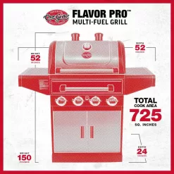 Char-Griller 7400 Flavor Pro 4-Burner Propane, Wood Gas Grill with Multi-Fuel Flavor Drawer in Silver