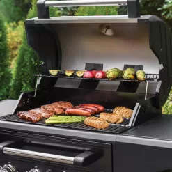 Char-Griller 7400 Flavor Pro 4-Burner Propane, Wood Gas Grill with Multi-Fuel Flavor Drawer in Silver