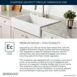 SINKOLOGY Josephine 34 in. 1-Hole Quick-Fit Farmhouse Apron Front Drop-in Single Bowl Crisp White Fireclay Kitchen Sink