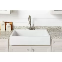 SINKOLOGY Josephine 34 in. 1-Hole Quick-Fit Farmhouse Apron Front Drop-in Single Bowl Crisp White Fireclay Kitchen Sink