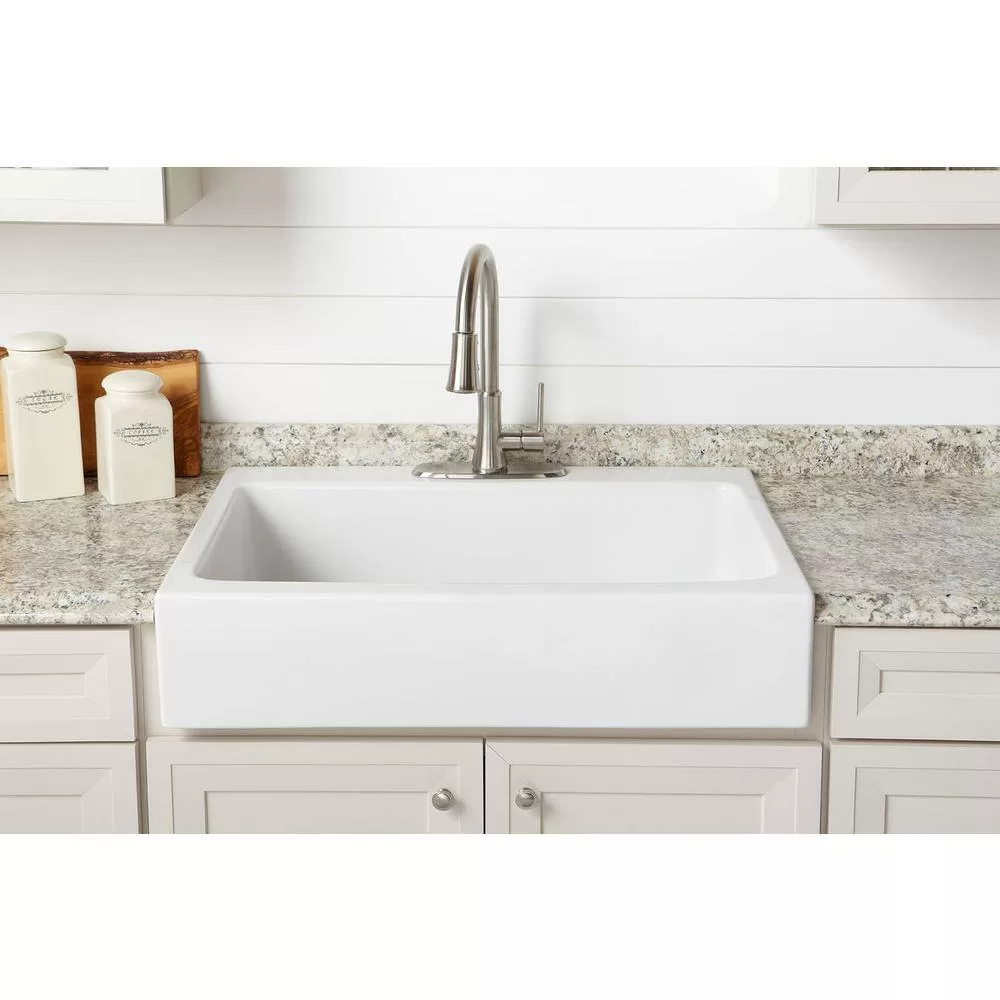 SINKOLOGY Josephine 34 in. 1-Hole Quick-Fit Farmhouse Apron Front Drop-in Single Bowl Crisp White Fireclay Kitchen Sink