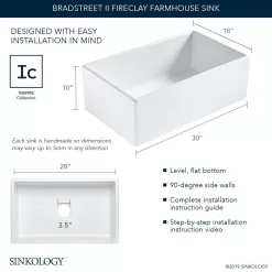 SINKOLOGY SK499-30FC Bradstreet II 30 in. Farmhouse Apron Front Undermount Single Bowl Crisp White Fireclay Kitchen Sink